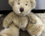 First &amp; Main Minky Schminky Brown Plush Teddy Bear 7&quot; Sitting leather bo... - £9.45 GBP