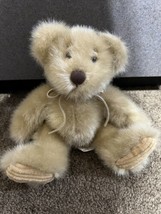 First &amp; Main Minky Schminky Brown Plush Teddy Bear 7&quot; Sitting leather bo... - £9.43 GBP