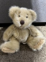 First &amp; Main Minky Schminky Brown Plush Teddy Bear 7&quot; Sitting leather bo... - $11.83