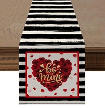 Valentines Day Table Runner Watercolor Stripes Love Heart 13&quot;x48&quot; - $9.41