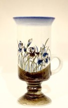 Vintage Otagiri Footed Pedestal Mug Iris Flowers Irish Cup Stoneware 5 1/2&quot; H - £10.25 GBP