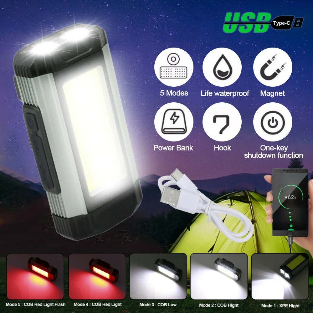 COB Work Light Magnetic USB Rechargeable LED Flashlight Super Bright Portable - £14.23 GBP+