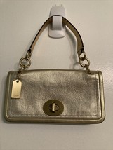 Auth. Coach Legacy Metallic Gold Leather Turn-Lock Small Handbag Purse EUC - £53.72 GBP
