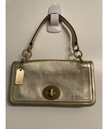 Auth. Coach Legacy Metallic Gold Leather Turn-Lock Small Handbag Purse EUC - £53.72 GBP