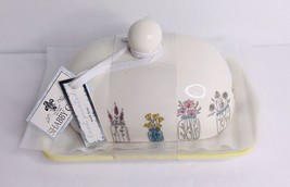 Plants Flowers Butter Dish Lidded Farmhouse Country Shabby Chic Hand Painted - £19.40 GBP