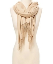 1pcs Silk Shawl Women Pashmina Solid Scarf Stole Cashmere Wool Scarf Beige - $18.99