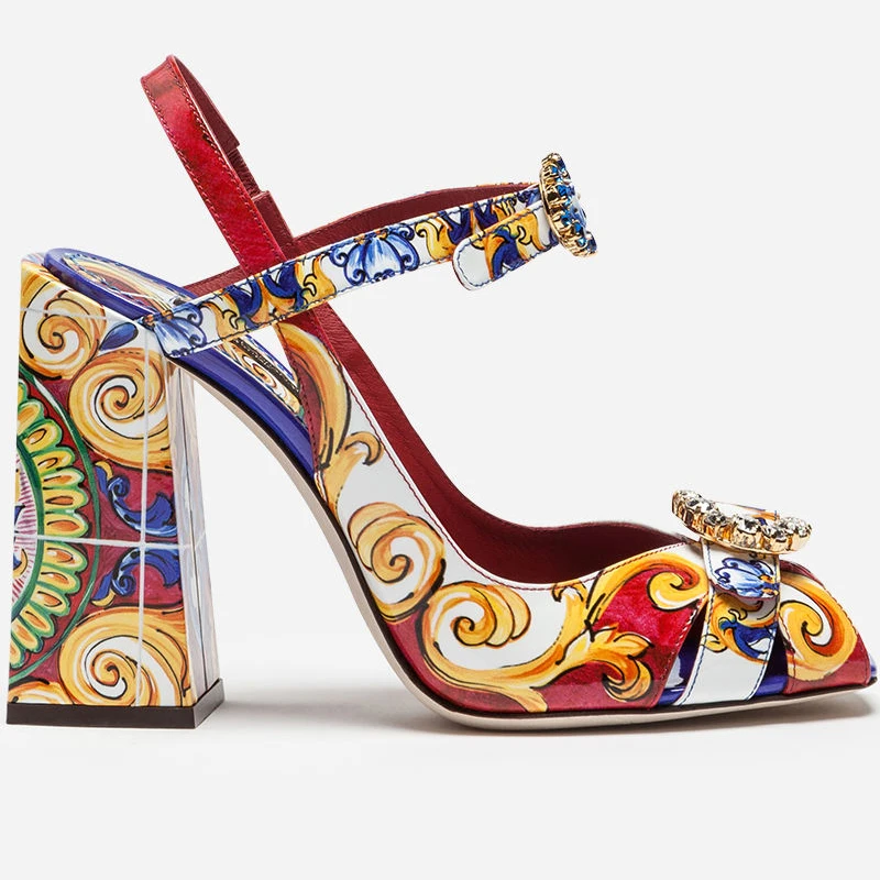 Coloured Printing Sandal  Thick Heels   Party Sandalia  High Heel Sandals  Weddi - $183.90