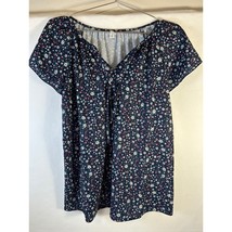 Simply Made Floral Print Top Tie Neck Short Sleeve Casual Blouse Size M - $25.74