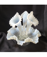 Vintage Fenton DIAMOND LACE White Opalescent 3-HORN EPERGNE Hobnail Glas... - $187.51 CAD