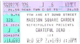 Grateful Dead Concert Ticket Stub September 22 1993 Madison Square Garde... - £27.05 GBP