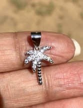 925 Sterling Silver COCONUT TREE Charm Pendant  Cz Small Minimal Jewelry - £11.77 GBP