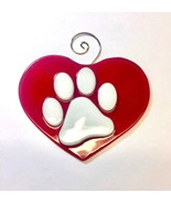 Pet Paw Print Fused Glass Sun Catcher Red and White - £22.31 GBP