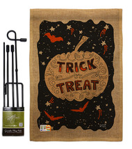 Eerie Trick Or Treat Burlap - Impressions Decorative Metal Garden Pole Flag Set  - £27.23 GBP