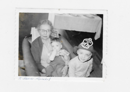 Vintage Photo Boy Fireman Hat Posed Grandma black &amp; white - $4.99