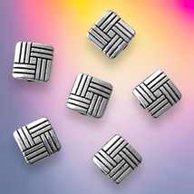 20 pcs Flat Square Spacer Beads Geometric Lines Design Metal 8x8x3mm Silver Tone - £9.64 GBP