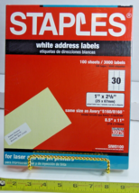 Staples 3,000 White Address Labels SIW0100 Laser Ink Jet 1&quot;x2 5/8&quot; New + More! - £18.50 GBP