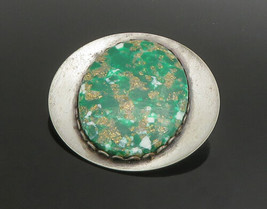 925 Sterling Silver - Vintage Green Enamel Art Smooth Oval Brooch Pin - BP9043 - £65.33 GBP