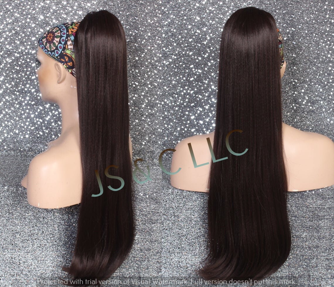 Dark Brown Human Hair Blend PONYTAIL Hair piece Drawstring extra long wa... - $49.95