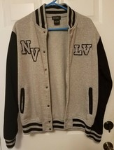 Men&#39;s Las Vegas Varsity Fleece Jacket Snap Button Size L Gray/Black Pass... - $19.40