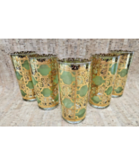 5 Vintage Unsigned Culver Prado Green Gold Collins Glasse 22K Gold Filigree - £170.88 GBP