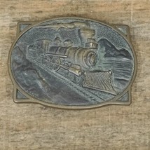 Vtg 1978 Solid Brass Steam Train Belt Buckle Large Western BTS Railroadiana - £23.98 GBP