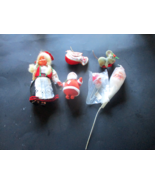 6 VTG.  XMAS DECORATIVES PLASTIC FACES  D0LL W/FELT &amp; COTTON DRESS; BIRD... - $17.33