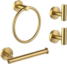 This 4-Piece Bathroom Hardware Set Made Of Brushed Gold Stainless Steel Includes - £33.77 GBP