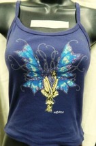 Blue Fairy Sitting Wings Expanded Hand Dyed Blue Spaghetti Strap Shirt U... - £13.58 GBP