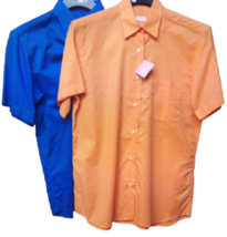 Blouse Woman Size 42 Wide Neck Shirt Solid Colour Cotton Orange Blue M S... - £30.27 GBP