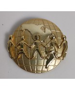 Vintage Signed Dancraft Goldtone CHILDREN of WORLD GLOBE Shape Brooch Pi... - $302.90 MXN