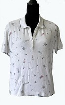 Ladies Polo Shirt, Liz Golf, White w Golf Print, V Neck, 5 Button, XL - $13.97