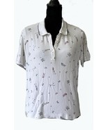 Ladies Polo Shirt, Liz Golf, White w Golf Print, V Neck, 5 Button, XL - $264.79 MXN