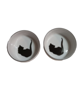 2 Cat Stoneware Dishes Feeders Waterer White Black 4.5&quot; Kitten Food Wate... - $18.49