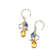 Citrine Kyanite Blue Topaz Gold Filled Star Charm Earrings Handmade Jewelry For  - £57.61 GBP