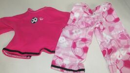 18" doll clothes hand made pajama outfit pink soccer sports team hearts - $9.35