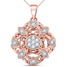 14kt Rose Gold Womens Round Diamond Diagonal Square Heart Cluster Pendant 1/4 Ct - £350.85 GBP