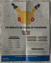 Celebrate 20 Years Of Pokémon 8x10 Poster 2016 Train On Pokemon Trading CardGame - £6.37 GBP