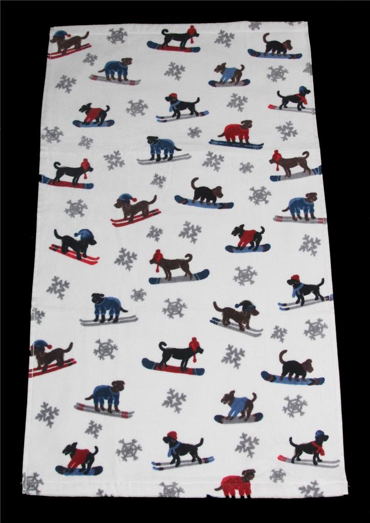 Eddie Bauer Varied Dogs Skateboarding Skiing Snowflakes Velour Hand Towe... - $14.99