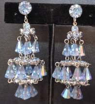 Hattie Carnegie Chandelier Earrings Pale Blue AB Glass Bead + Matching Necklace! - £118.86 GBP