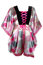 3X 20 22 Stunning Silk White &amp; Pink Lace Trimmed Kimono Corset Top~Circle Design - £35.68 GBP
