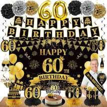 60Th Birthday Decoration Kit 42PCS for Men Women, Black Gold Happy 60Th Bday Ban - £24.77 GBP