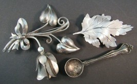 x3 Sterling Silver Brooch Lot Vintage Antique Rose Bow Spoon .925 Pin Estate - £43.80 GBP