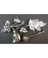 x3 STERLING SILVER brooch LOT VINTAGE ANTIQUE rose bow spoon .925 pin ES... - £45.00 GBP