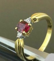 14k Yellow Gold Over 1.50 Ct Oval Cut Ruby &amp; Diamond Three Stone Engagement Ring - £74.58 GBP