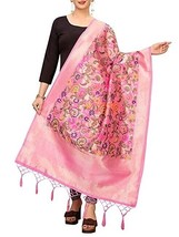 Banarsi Dupatta Chunni in-Fashion Seide Ethnisch Damen Bestickt Blumenblatt Rosa - £29.58 GBP