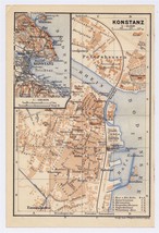 1910 Antique City Map Of Konstanz Constance Lake Bodensee / Germany - £15.08 GBP