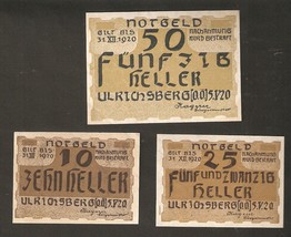 Austria ULRICHSBERG 50 &amp; 25 &amp; 10 heller 1920 Austrian Notgeld 3psc. lot ... - £7.03 GBP