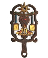 Vtg JZH Cast Iron Trivet Painted Dutch Hex Symbol Sun Birds Heart Beaver... - $371.09 MXN
