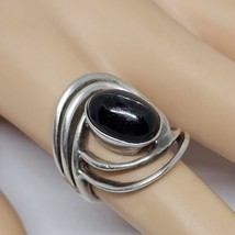 925 Sterling Silver - Black Agate Stone Open Work Statement Ring Size 8 - £24.08 GBP