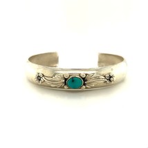 Vintage Signed Sterling Southwest Leaf Flower Turquoise Cuff Bracelet size 6 1/4 - £95.54 GBP